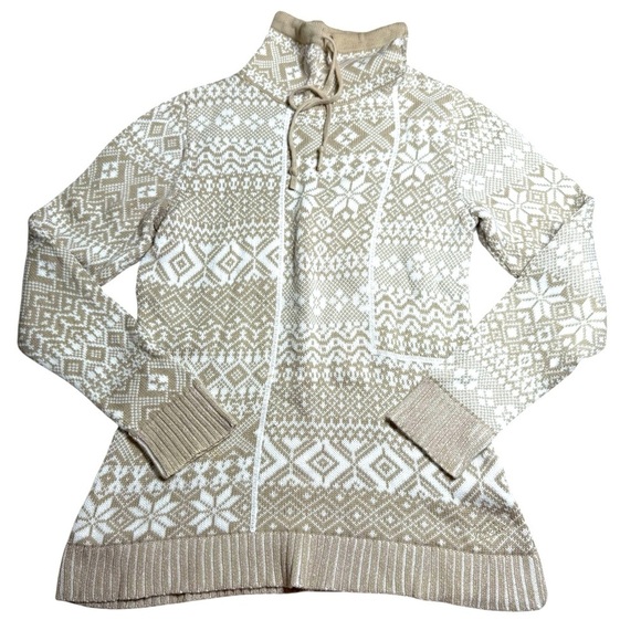 Woolrich Beige Fair Isle Knit Sweater Women’s Small Nordic Winter Pullover - Picture 2 of 4